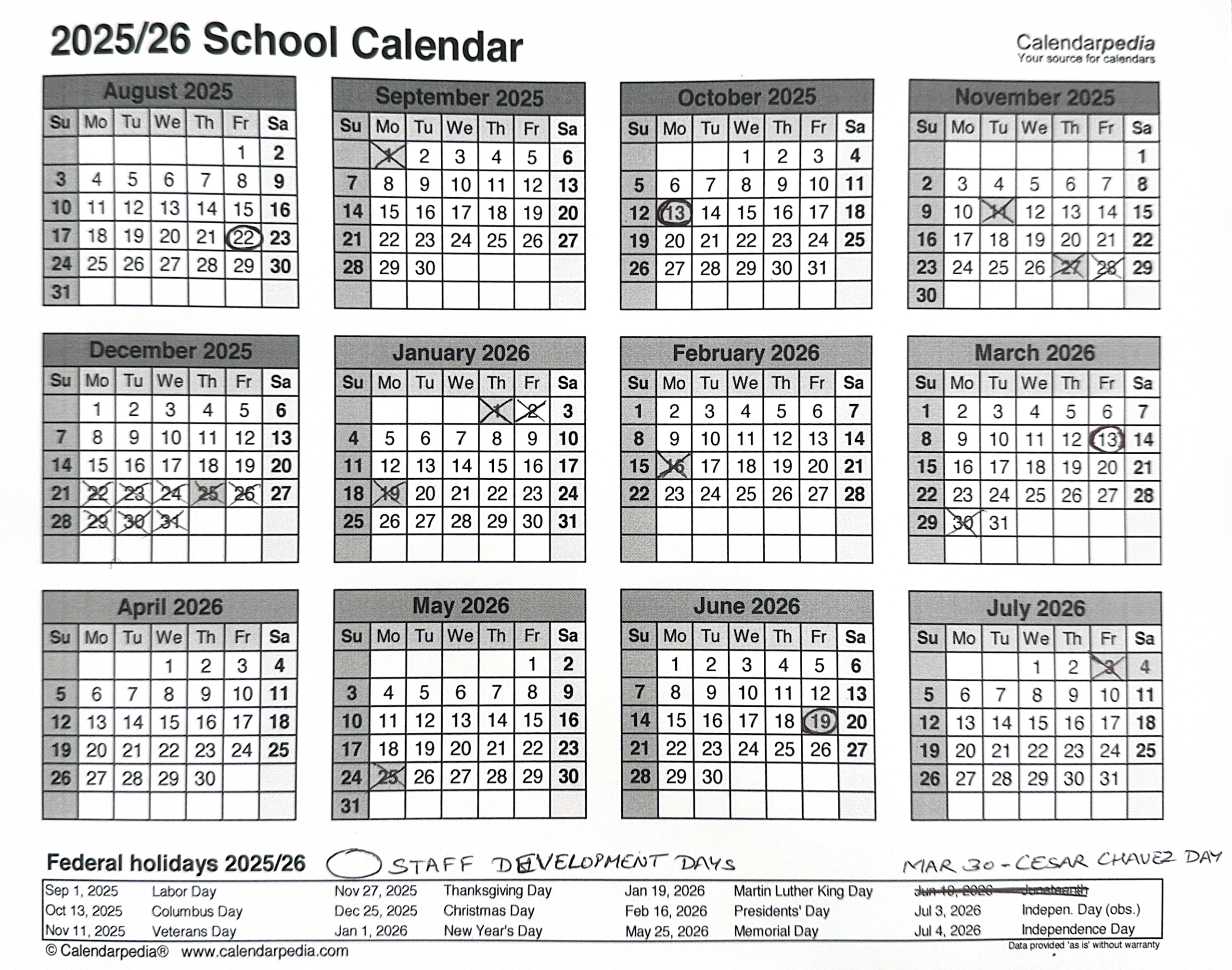 ABC Preschool and Daycare Calendar